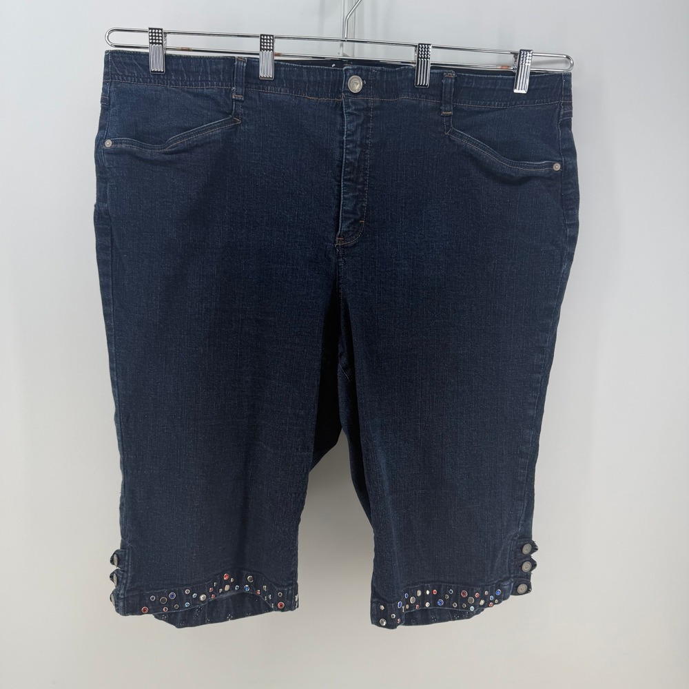 Just My Size Denim Capris Women 26W Dark Blue Embellished Rhinestone McBling Y2K